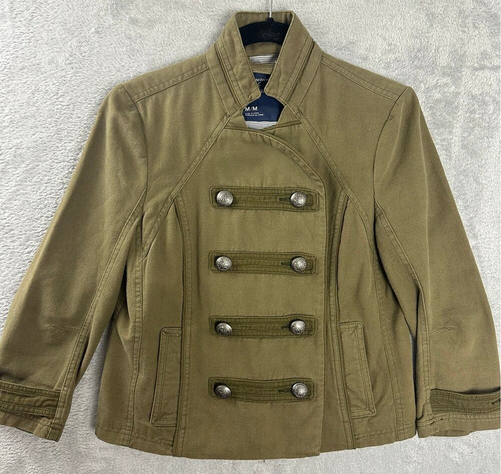 Y2K American Eagle Olive Green Military Band Jacket Double Breast Indie Sleaze M